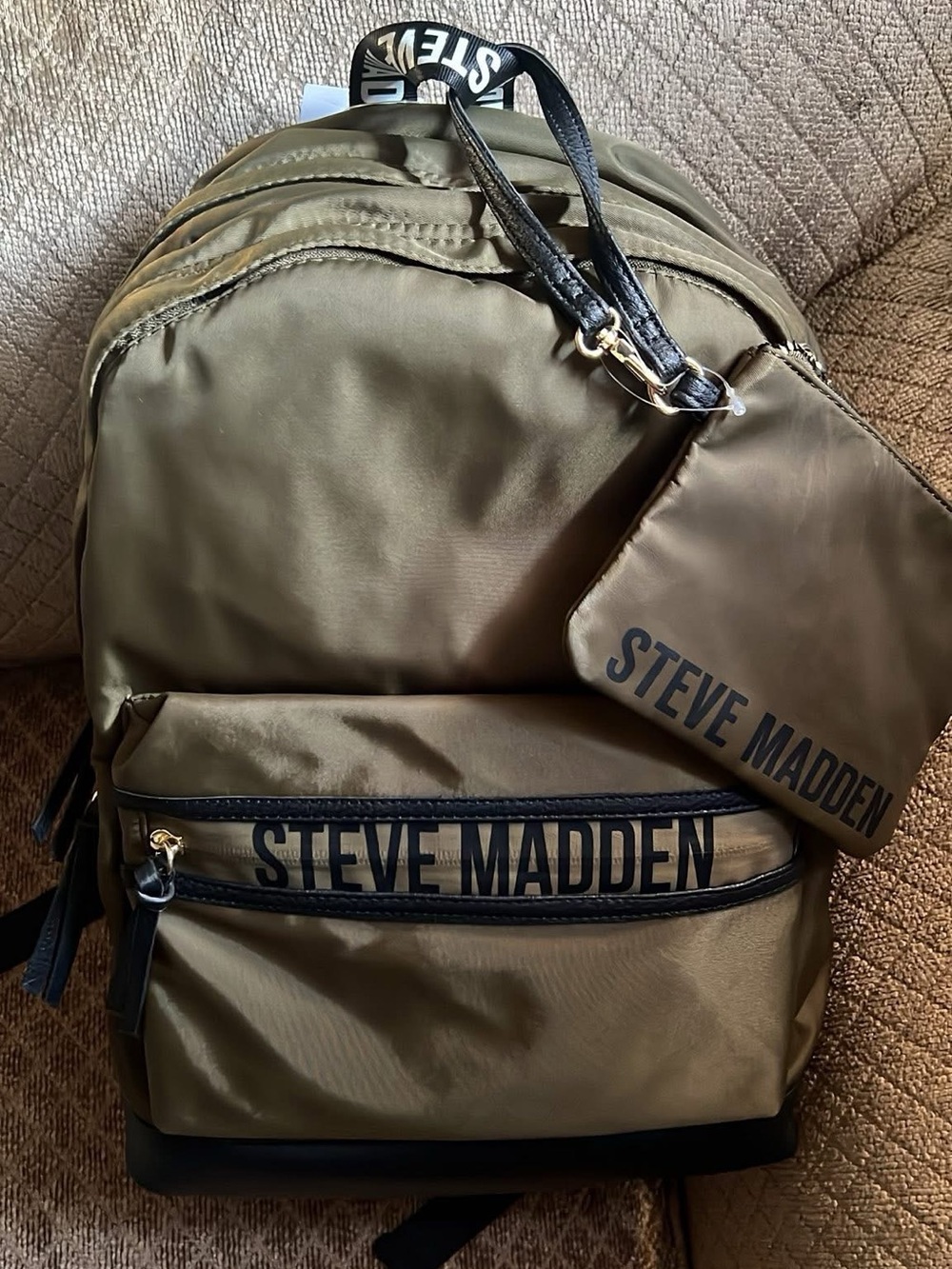 Steve Madden Olive Green Nylon Backpack with Matching Pouch